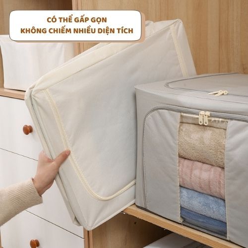 Hộp Vải Khung Thép Đựng Quần Áo Lớn ENODA HOME, Hộp Vải Oxford Gấp Gọn Tiện Lợi Có Nắp Khóa Kéo Kín Bụi HV027