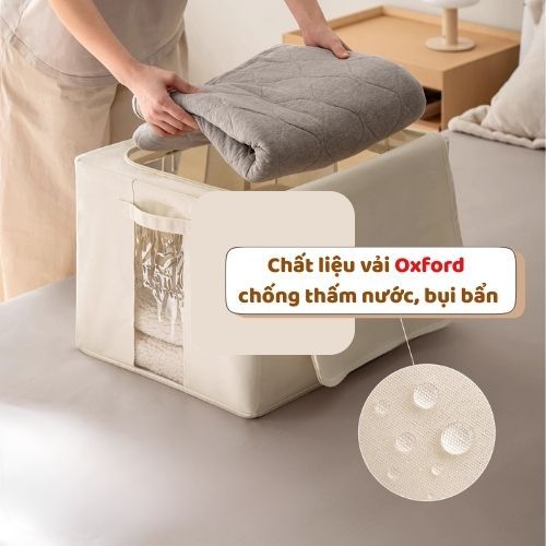 Hộp Vải Khung Thép Đựng Quần Áo Lớn ENODA HOME, Hộp Vải Oxford Gấp Gọn Tiện Lợi Có Nắp Khóa Kéo Kín Bụi HV027
