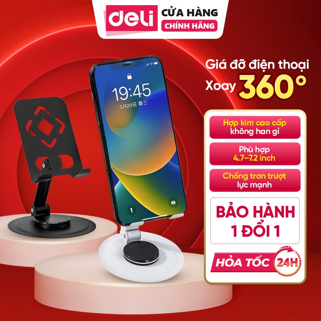 [Mẫu 2026] Giá Đỡ Điện Thoại Máy Tính Bảng Xoay 360 Deli Chất Liệu Kim Loại Siêu Mỏng Đế Chống Trượt