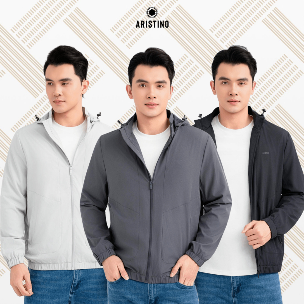 Áo Khoác Gió Nam Aristino Trượt Nước Thời Trang Tiện Dụng Regular fit Bo Gấu Tay Áo AJK004EDP01