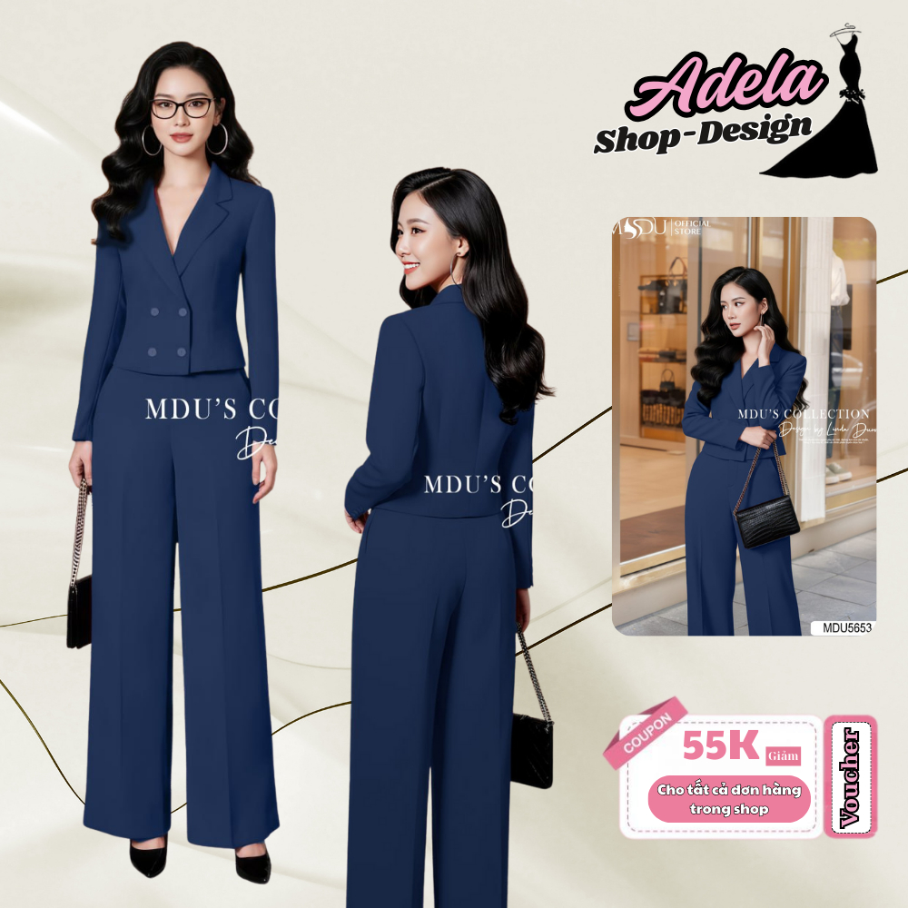 Set Vest ADELA DESIGN Chất Mango Ý Cao Cấp Áo 2 Lớp Cúc Cài Tinh Tế Với Quần Tây Dáng Suông MDU5653