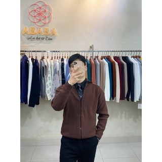 Áo len nam kéo khóa cổ cao ABABA Zip Cardigan len dệt kim Cao cấp Dáng Regular Fit 55-110kg -Lo-KK