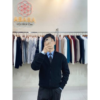 Áo len nam kéo khóa cổ cao ABABA Zip Cardigan len dệt kim Cao cấp Dáng Regular Fit 55-110kg -Lo-KK