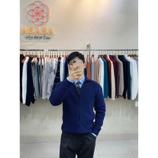 Áo len nam kéo khóa cổ cao ABABA Zip Cardigan len dệt kim Cao cấp Dáng Regular Fit 55-110kg -Lo-KK