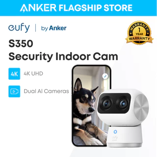 eufy Indoor Cam S350 – Camera 4K Dual Lens, Zoom 8×, Xoay 360°, Theo dõi AI, Nhận diện Người/Thú cưng, Hỗ trợ Wi-Fi 2.4G