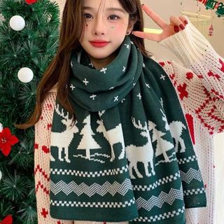 Khăn Quàng Cổ Argyle Len Dệt Kim Họa Tiết Ô Trám Vintage Hàn Quốc Giữ Ấm Mùa Đông Dày Dặn Cao Cấp