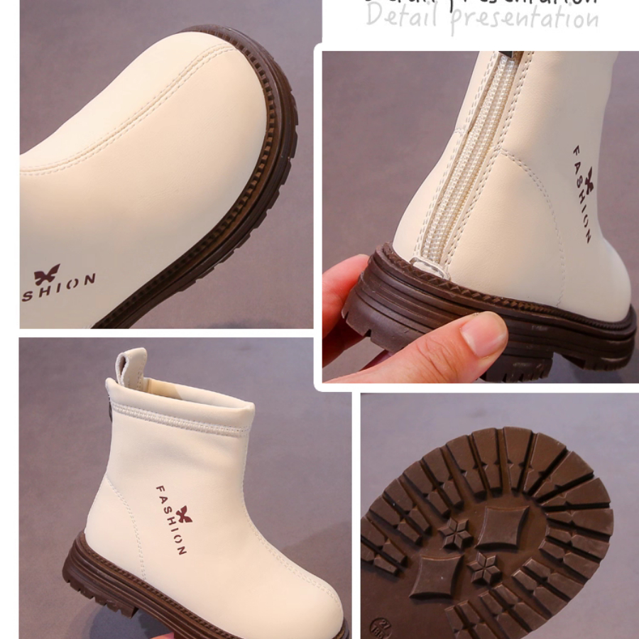 [M042] Bốt Bé Gái Đế Da Mềm Chống Trượt – Boot Cho Bé Gái Cổ Ngắn XInh Xắn Thời Trang  Màu Kem-Đen