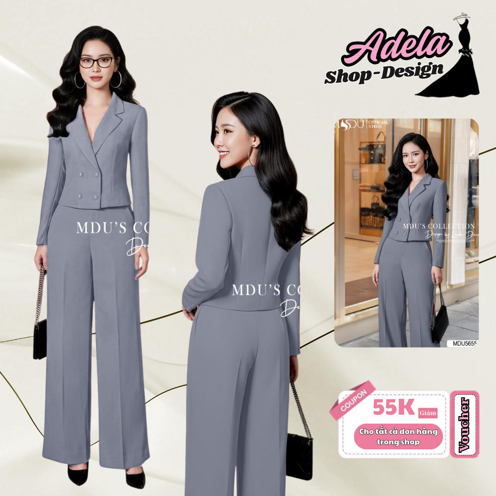 Set Vest ADELA DESIGN Chất Mango Ý Cao Cấp Áo 2 Lớp Hàng Cúc Tinh Tế Quần Tây Dáng Suông MDU5655
