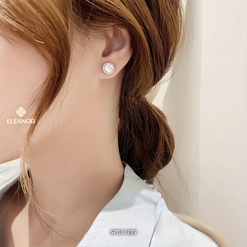 Bông tai nữ chuôi bạc 925 Eleanor Accessories hình tròn đính đá phụ kiện trang sức khuyên tai 11239