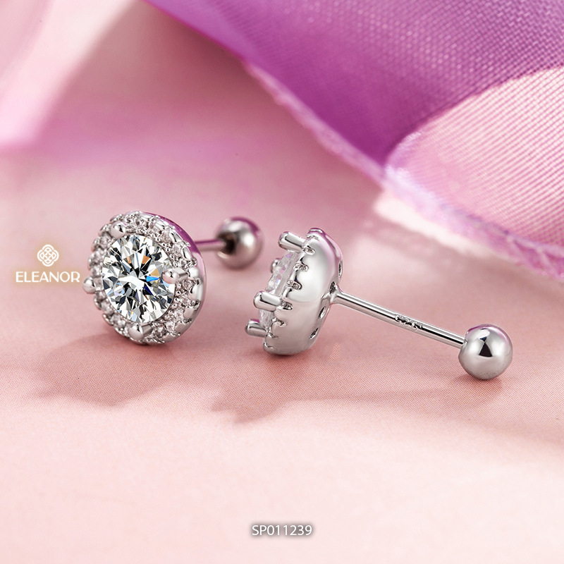 Bông tai nữ chuôi bạc 925 Eleanor Accessories hình tròn đính đá phụ kiện trang sức khuyên tai 11239