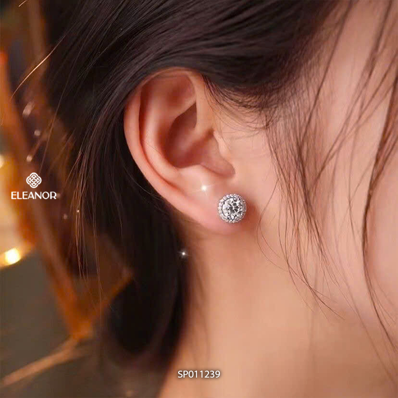 Bông tai nữ chuôi bạc 925 Eleanor Accessories hình tròn đính đá phụ kiện trang sức khuyên tai 11239