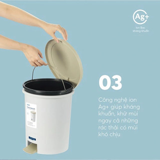 Thùng rác nhựa đạp chân nắp tròn Hiro Inochi – thiết kế nhỏ gọn tiện dụng cho nhà bếp và phòng làm việc
