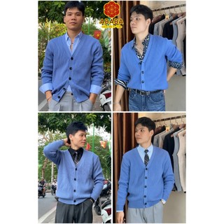 Áo khoác len nam Cardigan Hàn Quốc màu Xanh len cao cấp dày mềm mịn ABABA cardigan-xanh