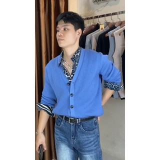 Áo khoác len nam Cardigan Hàn Quốc màu Xanh len cao cấp dày mềm mịn ABABA cardigan-xanh