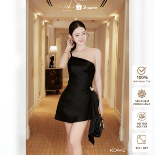 Đầm lụa trượt lệch vai Khiết Style đính charm hồ điệp ánh bạc phong cách dự tiệc sang chảnh KD442