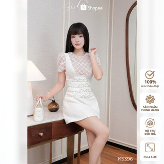 Set váy dạ Khiết Style tweed đính ngọc trai phối áo ren thêu phong cách nữ tính sang trọng KS396