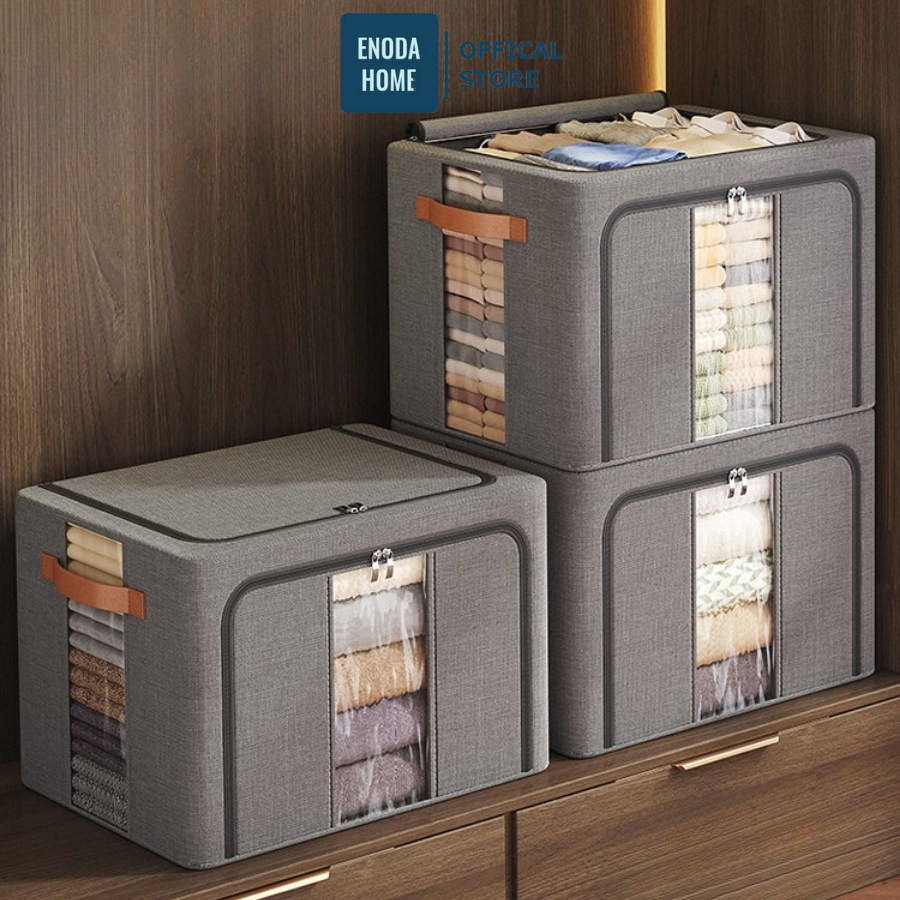 Hộp Vải Oxford Đựng Quần Áo Khung Thép Dày ENODA HOME, Hộp Vải Lưu Trữ Quần Áo Cao Cấp Kích Thước Lớn 66L-100L HV143