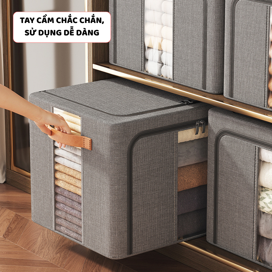 Hộp Vải Oxford Đựng Quần Áo Khung Thép Dày ENODA HOME, Hộp Vải Lưu Trữ Quần Áo Cao Cấp Kích Thước Lớn 66L-100L HV143