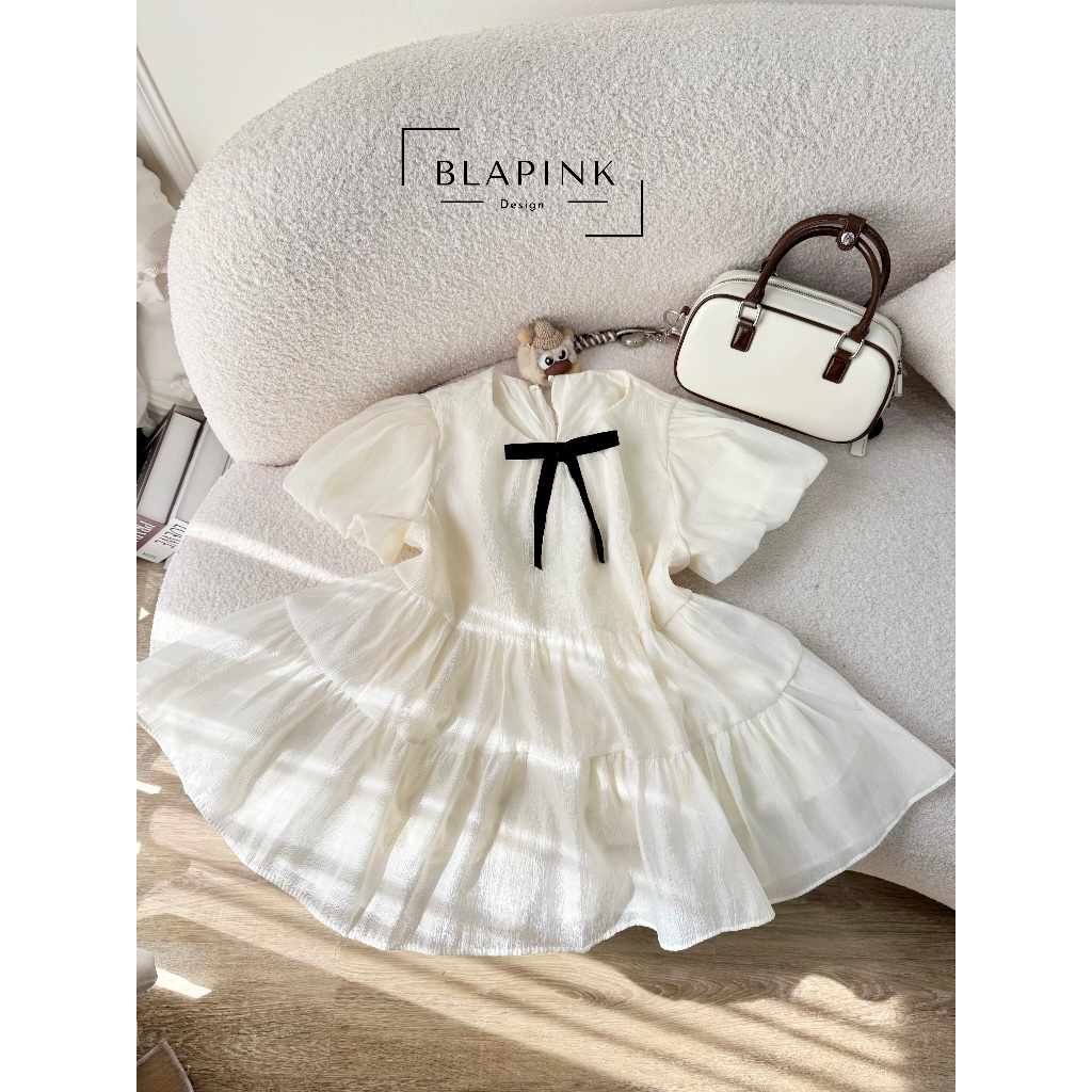 Áo Nữ Babydoll Xoè Tay Bồng Đính Nơ Tiểu Thư Công Túa Blapink Chất Vải Tơ Xốp Mềm Mịn ít nhăn-Bae Top