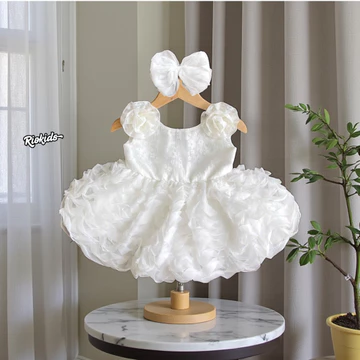 3-11kg Body váy công chúa hoa xếp trắng RIOKIDS quần áo cho bé gái sơ sinh đầy tháng thôi nôi BD264