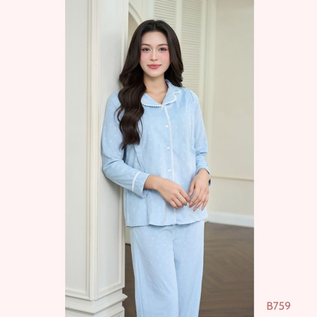 BỘ THU ĐÔNG chất nhung tuyết dày dặn ấm áp thoải mái xinh xắn, mặc được bầu và thường - B759 B2MUM