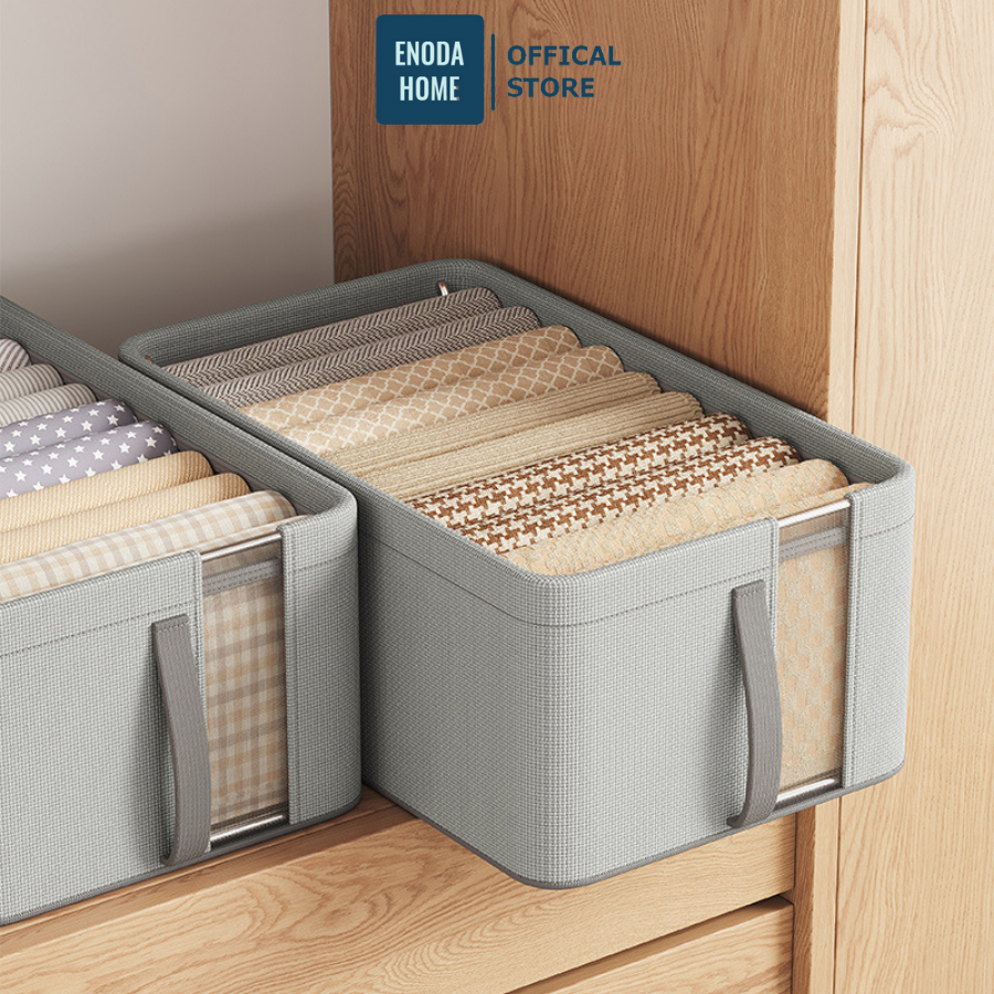 Hộp Vải Đựng Quần Áo Khung Thép ENODA HOME, Hộp Vải Oxford Đựng Đồ Đa Năng Size Lớn Màu Sắc Trung Tính HV128