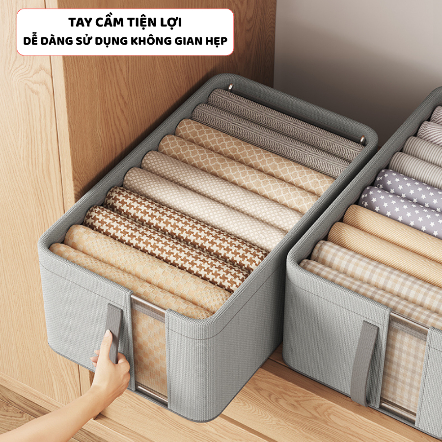 Hộp Vải Đựng Quần Áo Khung Thép ENODA HOME, Hộp Vải Oxford Đựng Đồ Đa Năng Size Lớn Màu Sắc Trung Tính HV128