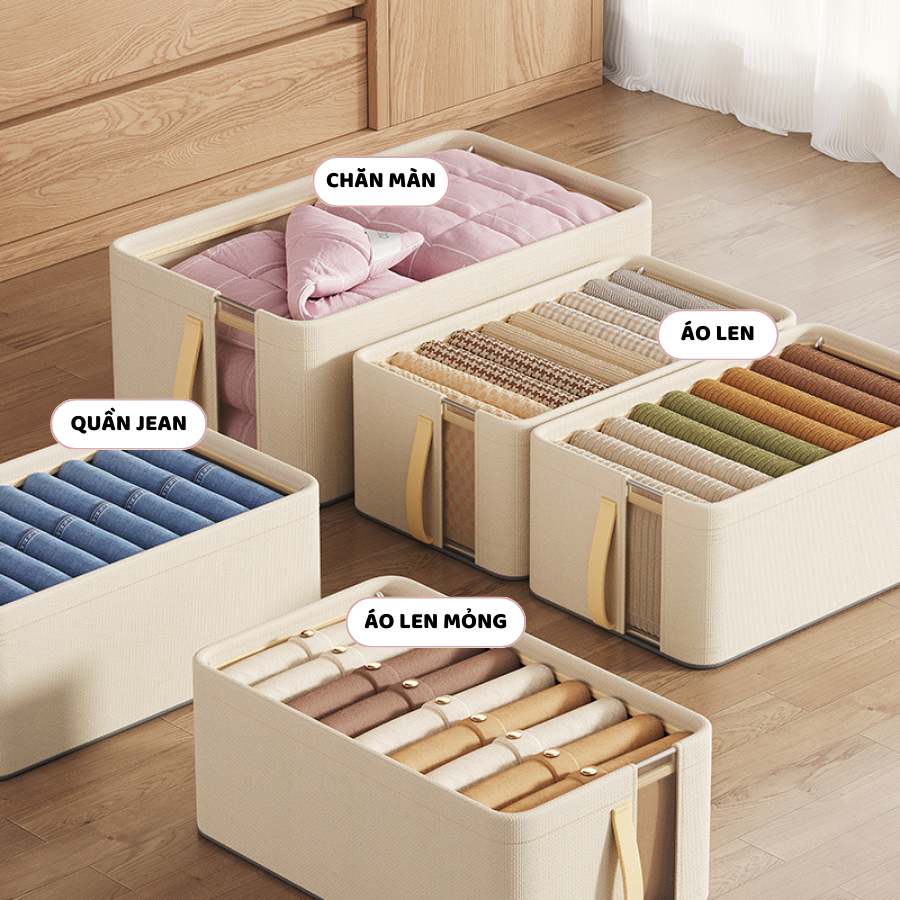 Hộp Vải Đựng Quần Áo Khung Thép ENODA HOME, Hộp Vải Oxford Đựng Đồ Đa Năng Size Lớn Màu Sắc Trung Tính HV128
