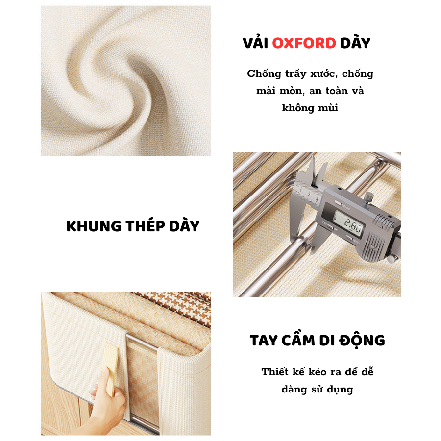 Hộp Vải Đựng Quần Áo Khung Thép ENODA HOME, Hộp Vải Oxford Đựng Đồ Đa Năng Size Lớn Màu Sắc Trung Tính HV128