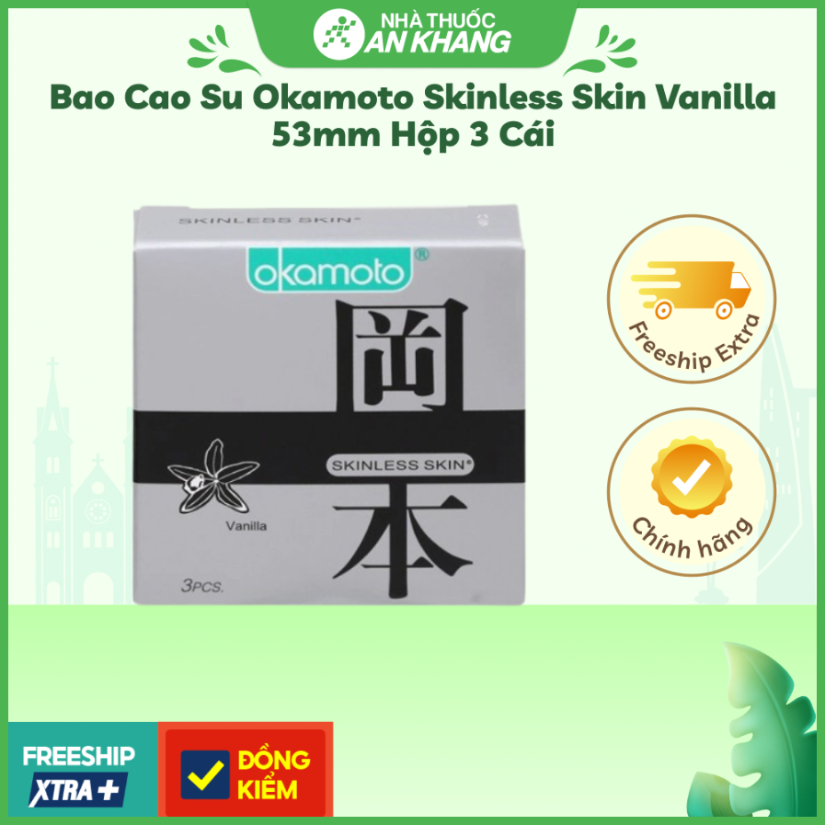 Bao cao su Okamoto Skinless Skin Vanilla 53mm hộp 3 cái