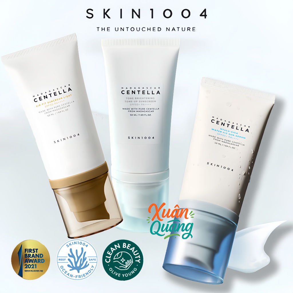 Kem chống nắng  Skin1004 Centella Tone Brightening SPF50+ 50ml | Air-Fit SunCream | Hyalu-cica Water-fit Sun Serum