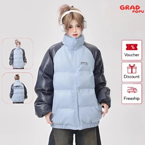 Aó phao nữ GRADPOPU họa tiết chắp vá thời trang rộng rãi phong cách cổ điển mới cho mùa đông PAP37