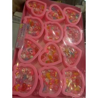 Set 2 hộp 24 nhẫn nhựa Họa Tiết Hoạt Hình Dễ Thương Cho Bé Gái