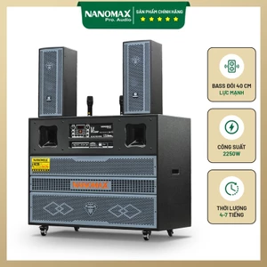 LOA KÉO NANOMAX PRO-215A – BASS ĐÔI 40CM CÔNG SUẤT 2250W, KARAOKE CỰC MẠNH, MIC UHF, BLUETOOTH 6.2