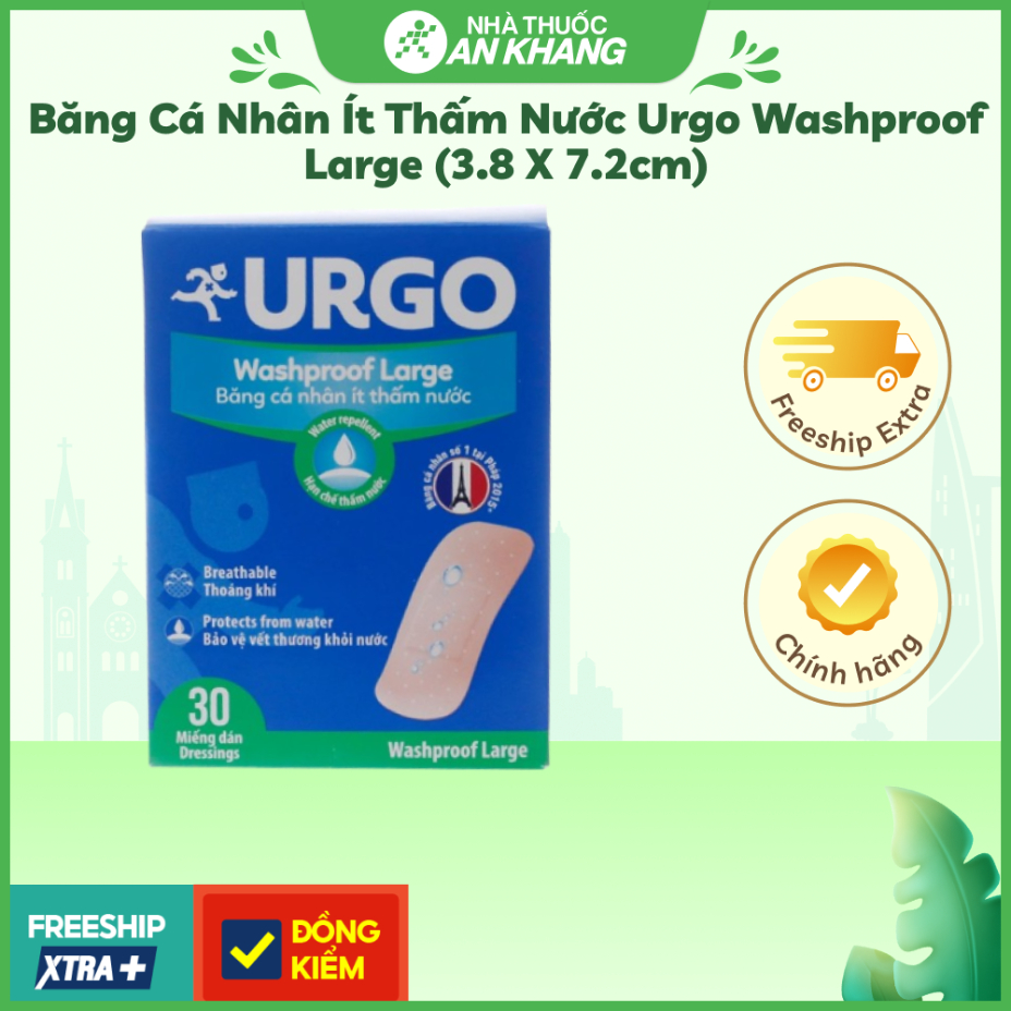 Băng cá nhân ít thấm nước Urgo Washproof Large (3.8 x 7.2cm)