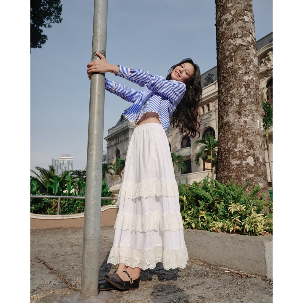 TheBlueTshirt - Chân váy midi dáng dài 3 tầng xoè bồng lưng chun có lớp lót bên trong - The Alley Midi Skirt
