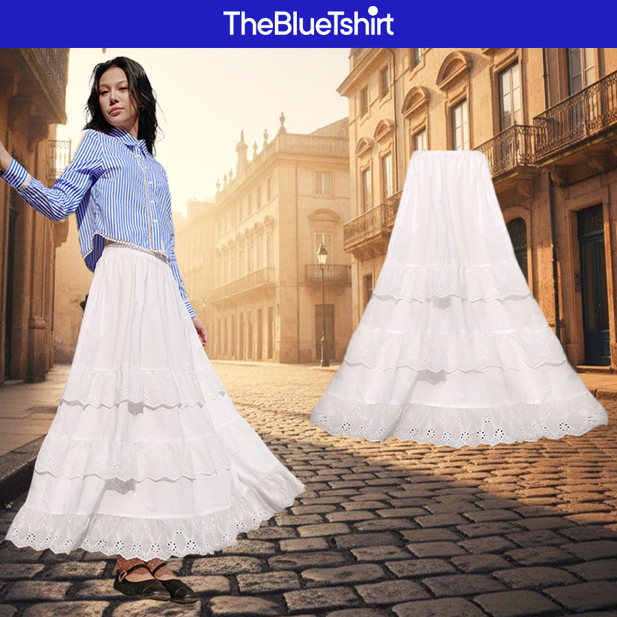 TheBlueTshirt - Chân váy midi dáng dài 3 tầng xoè bồng lưng chun có lớp lót bên trong - The Alley Midi Skirt