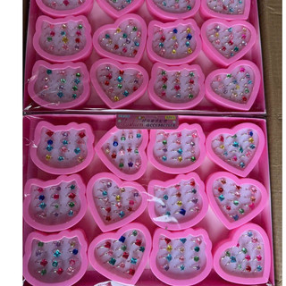 Set 2 hộp 24 nhẫn nhựa Họa Tiết Hoạt Hình Dễ Thương Cho Bé Gái