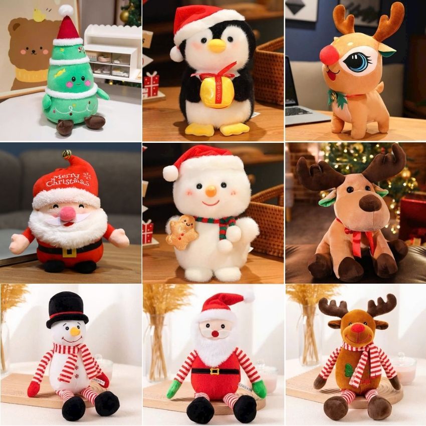Set Quà Tặng Gấu Bông Giáng Sinh Noel Túi Mica Kèm Bó Hoa,Đèn Led,Thiệp Quà Tặng Cho Bé,Bạn Gái, Người Thân Ngày Noel
