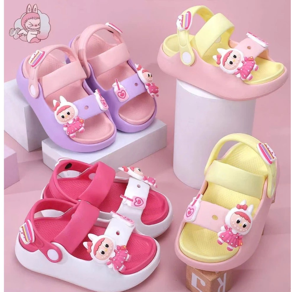 Dép bánh mì có quai sau cho bé gái mùa hè chống nước hoạt hình thỏ labubu+ thỏ melody nhẹ mềm