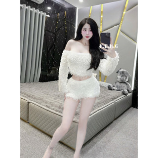 Set lông nữ trễ vai siêu xinh diện noel tiệc tết kèm ảnh cận chất form a24