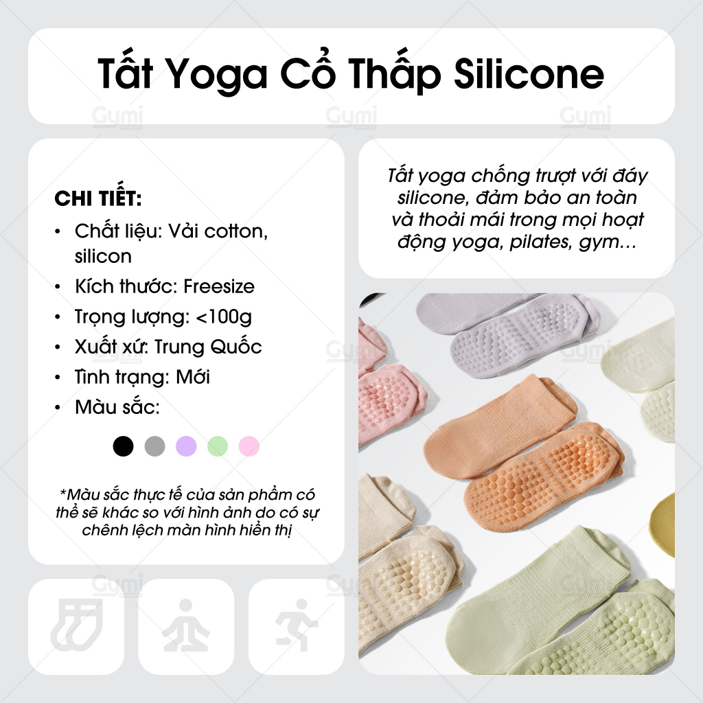 Tất Vớ Yoga Nữ Cổ Thấp Đính Silicone Chống Trượt, Co Giãn Thoáng Khí - VoYoga-CoThap