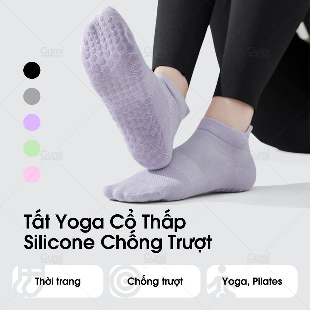 Tất Vớ Yoga Nữ Cổ Thấp Đính Silicone Chống Trượt, Co Giãn Thoáng Khí - VoYoga-CoThap