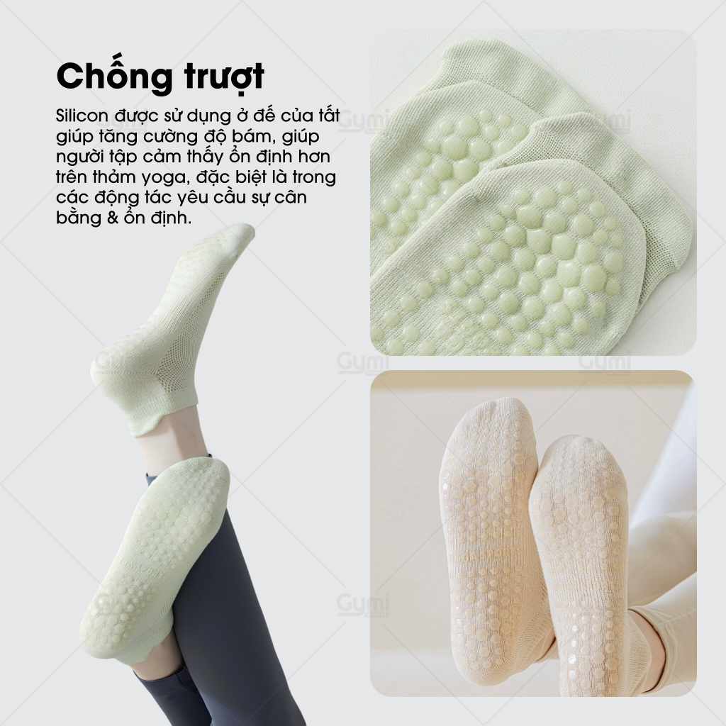 Tất Vớ Yoga Nữ Cổ Thấp Đính Silicone Chống Trượt, Co Giãn Thoáng Khí - VoYoga-CoThap