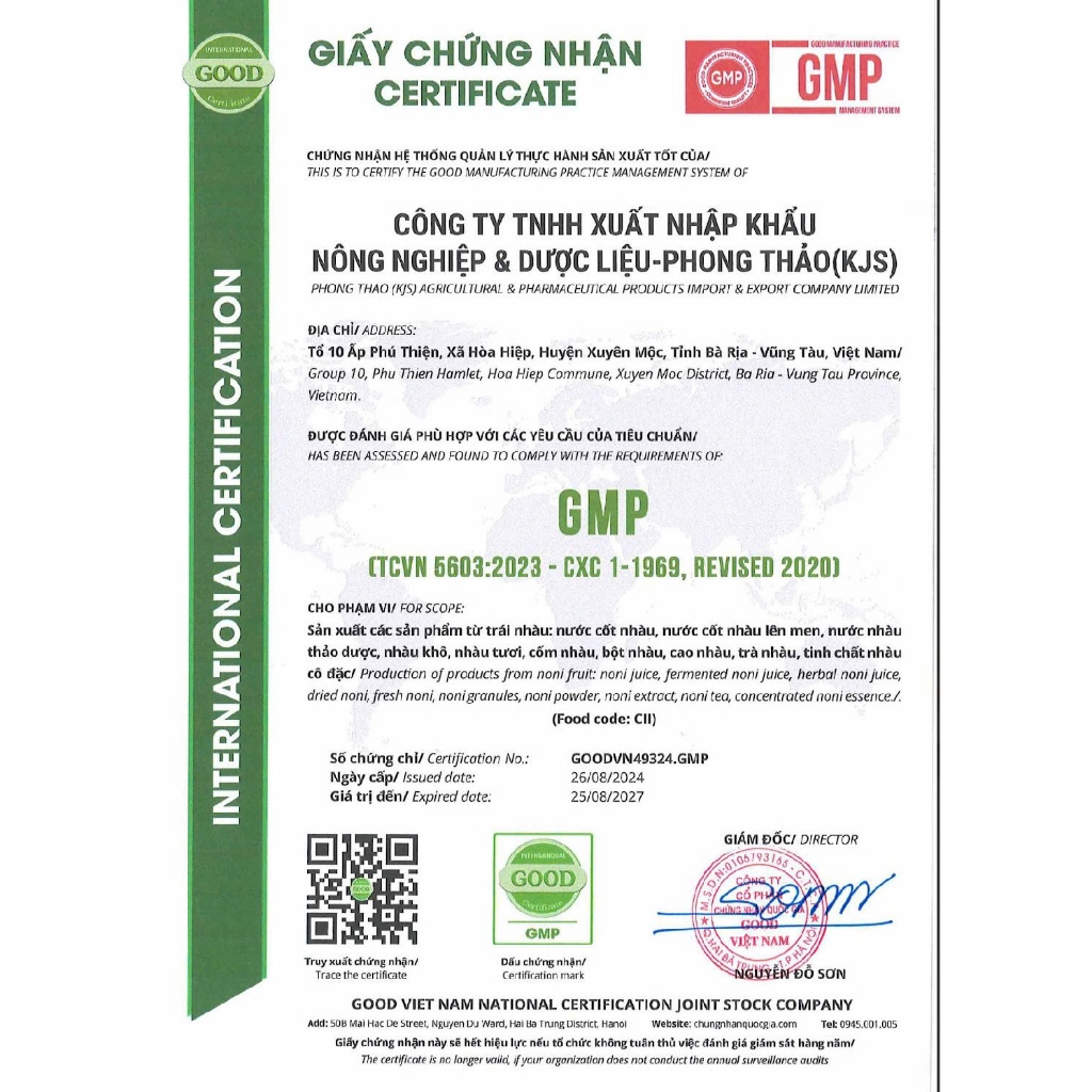 Nước cốt nhàu nguyên chất xuất khẩu Hàn Quốc-Phong Thảo, chai 1 lít