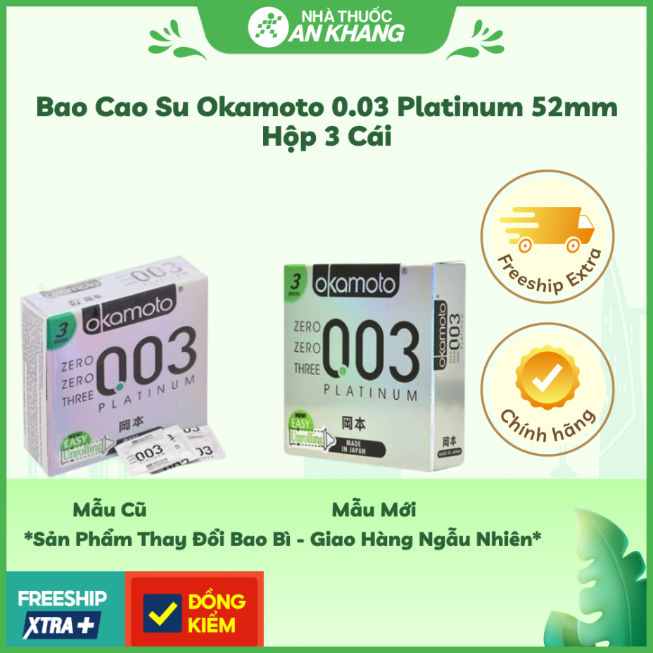 Bao Cao Su Okamoto 0.03 Platinum Hộp 3 Cái