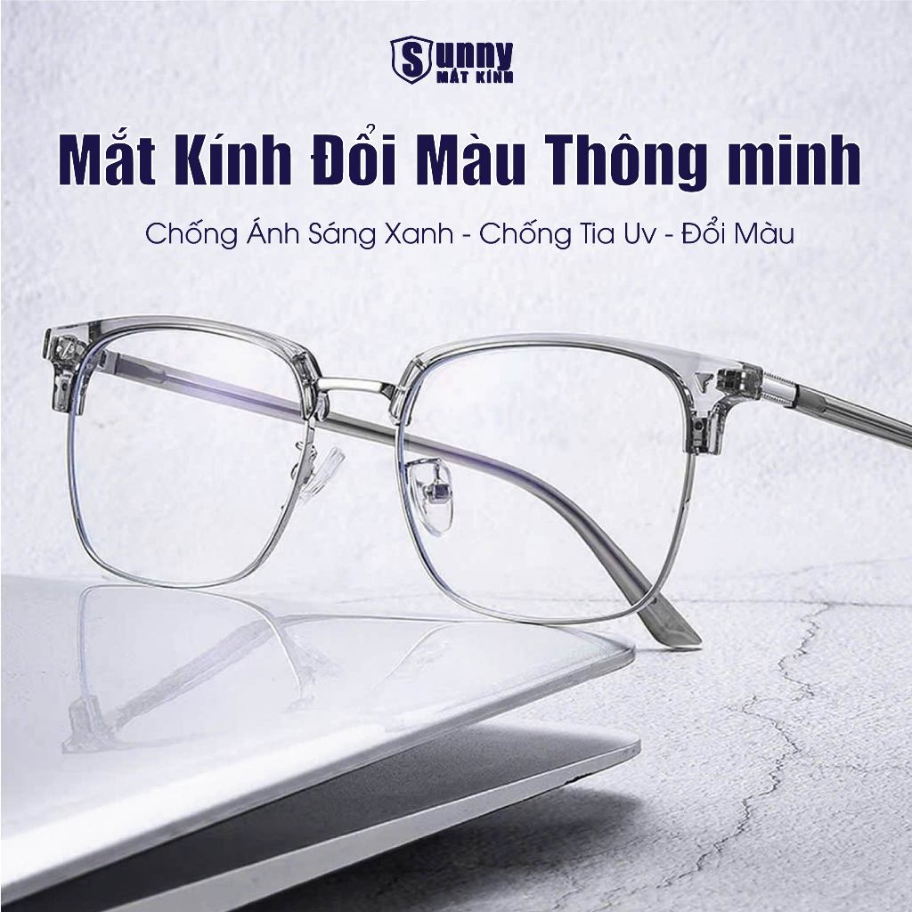 Mắt Kính Đổi Màu Dưới Nắng Có Cậnam Nữ Thời Trang Chữ V Chống Uv Chống Ánh Sáng Xanh Mắt Kính Đổi Màu - Hình Ảnh Thực Tế