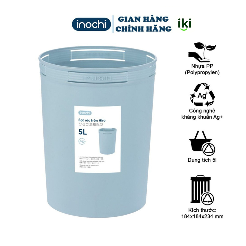 Ikishop _ Sọt Rác Tròn 5L,10L,15L Hiro Inochi- Hàng Cao Cấp Chính Hãng