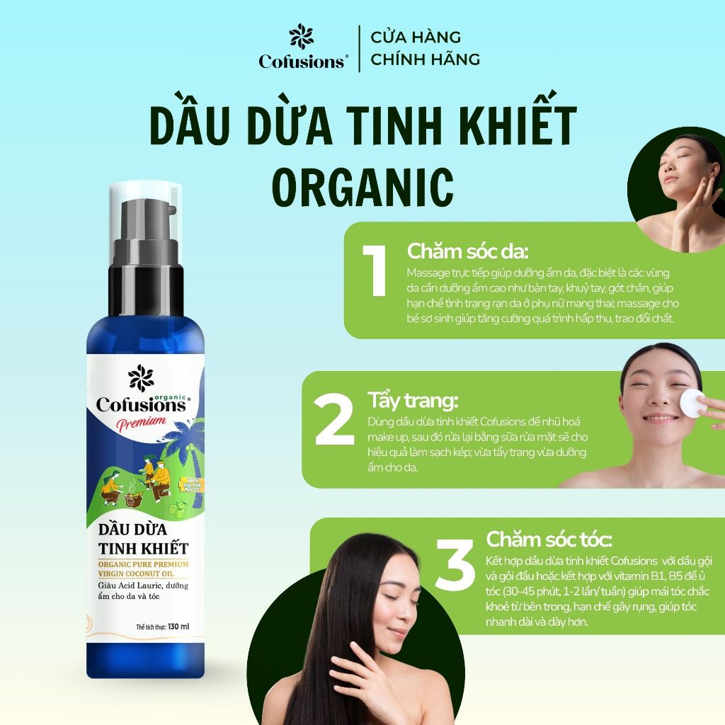 [NHÃN MỚI CFS] Dầu dừa tinh khiết mỹ phẩm ORGANIC Cofusions - Chai 130ml - Coconut Oil