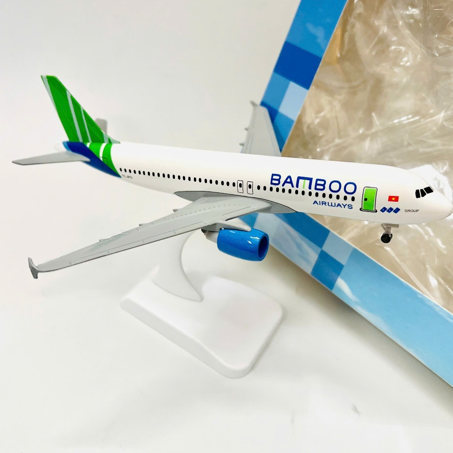 MÁY BAY BAMBOO AIRWAYS DÒNG AIRBUS A320 CÓ BÁNH XE + ĐẾ TRƯNG BÀY | MÔ HÌNH TỈ LỆ 1:400 (20CM)